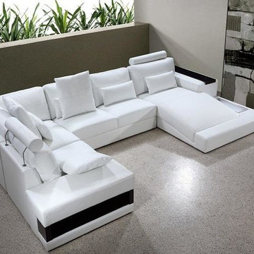 White Bonded Leather Sectional Sofa with Built-in Lights