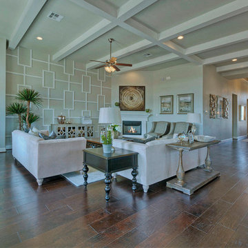White Ceiling Beams in Family Room