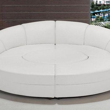 White Circular Leather Sectional Sofas