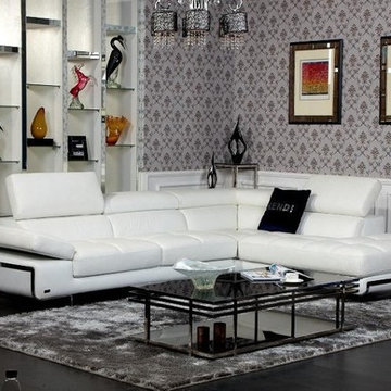 White Eco-Leather Sectional Sofa with Adjustable Headrests & Armrest