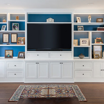 White Entertainment Center With Blue Accent