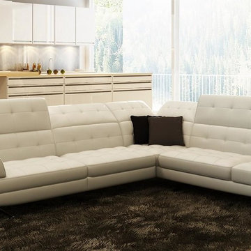White Italian Leather Sectional Sofa with Adjustable Headrests