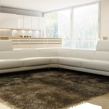 White Italian Leather Sectional Sofa with Adjustable Headrests
