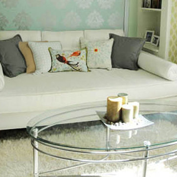 White Large Custom Daybed w/ Green Wallpaper | The Sofa Company