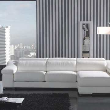 White Leather L Shape Sectional Sofa with Chaise