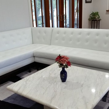 White Leather Sectional & White Marble Table | The Sofa Company