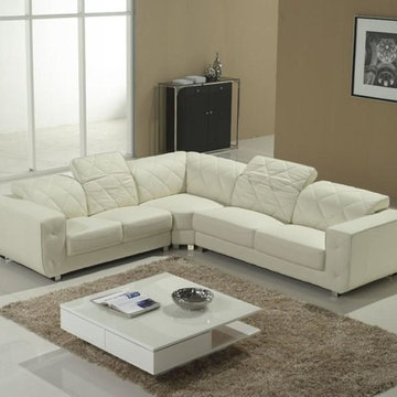White Leather Sectional Sofa with Adjustable Headrests