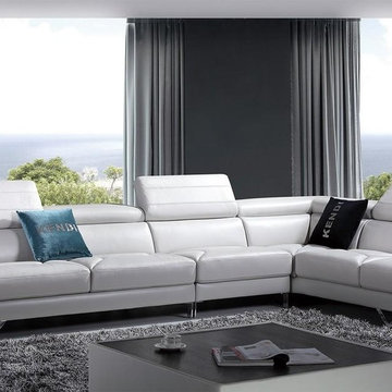 White Leather Sectional Sofa with Adjustable Headrests