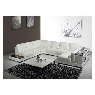White Leather U Shaped Sectional Sofa with Storage - Moderno - Salón - Los  Ángeles - de EuroLux Furniture | Houzz