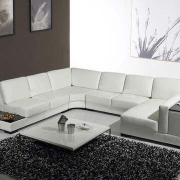 White Leather U Shaped Sectional Sofa with Storage