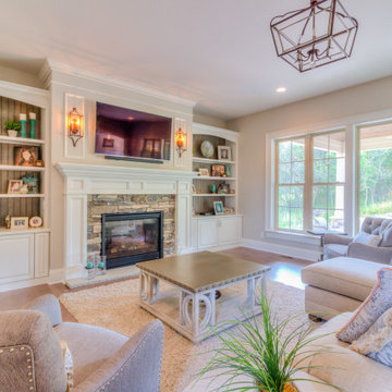 White Painted Fireplace with custom built in cabinets