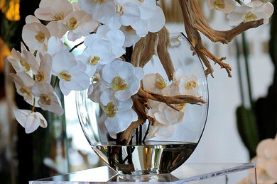 White Phalaenopsis Orchid & Wood 13" Moon Vase