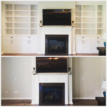 White Shelving Built In Around Fireplace