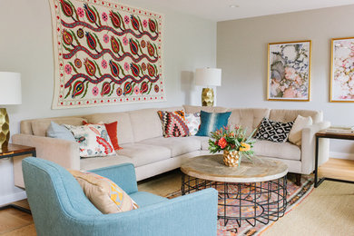 Inspiration for a mid-sized eclectic living room remodel in Other with gray walls