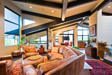 Living room - rustic living room idea in Calgary