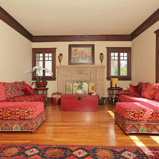 75 Beautiful Red Living Room with a Brick Fireplace Pictures & Ideas