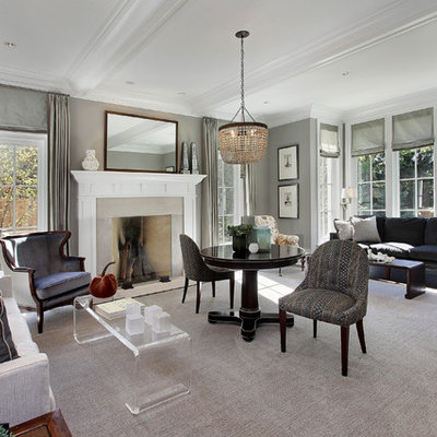 Living room - transitional living room idea in Chicago with gray walls