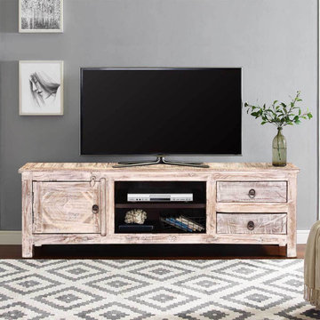 Winter White Reclaimed Wood TV Console Media Cabinet