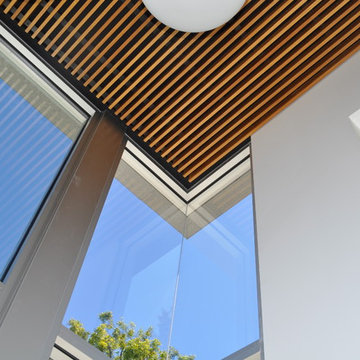 Wood grille Ceiling at Glass Stair enclosure (Addition)