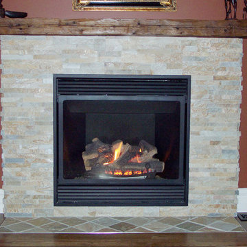 Wood Mantel Stone Fireplace