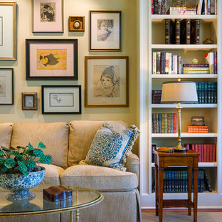 Inspiration for a timeless carpeted living room remodel in New York with yellow walls