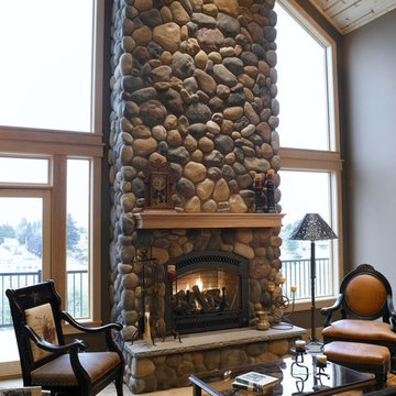Woodsy Stone Fireplace