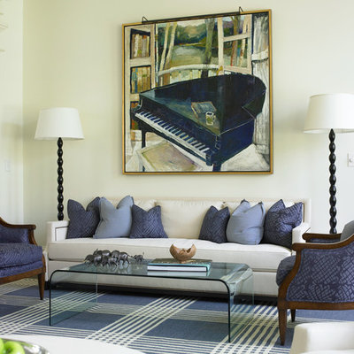 Elegant living room photo in Atlanta with white walls