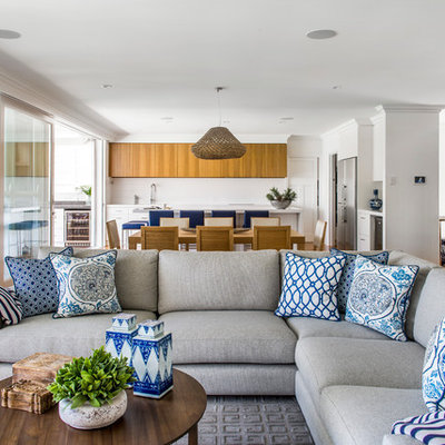 Trendy open concept living room photo in Brisbane