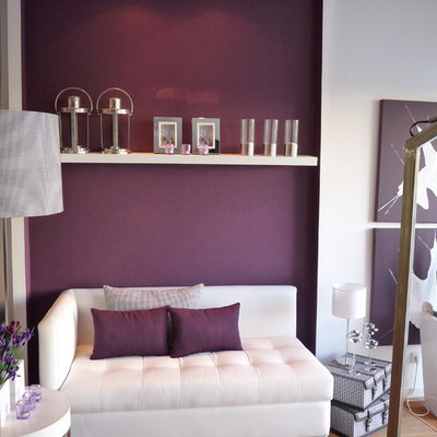 Living room - contemporary living room idea with purple walls