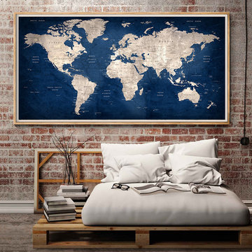 World map push pin, Large world map, Abstract World Map, Travel Gift, Wall Decor