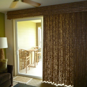 Woven wood slider with a waterfall valance...