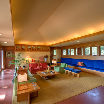 Example of a minimalist concrete floor living room design in Seattle