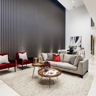 Inspiration for a mid-sized contemporary formal loft-style living room in Perth with white walls and beige floor.