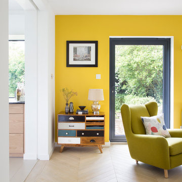 Living Room with Yellow Feature Wall