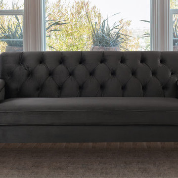 Xander Tufted Sofa, Dark Charcoal Grey