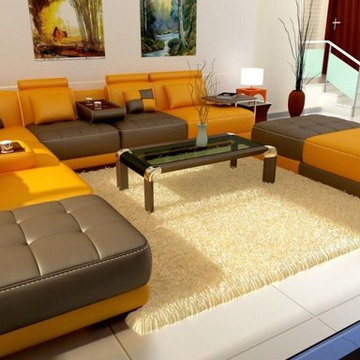 Yellow and Brown Bonded Leather Modern Sectional Sofa