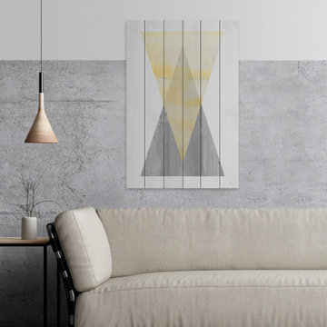 "Yellow Pyramid" Painting Print on White Wood