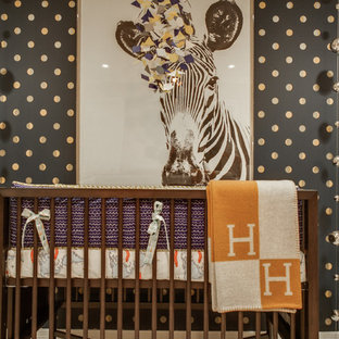 Nursery - transitional gender-neutral nursery idea in Austin with multicolored walls