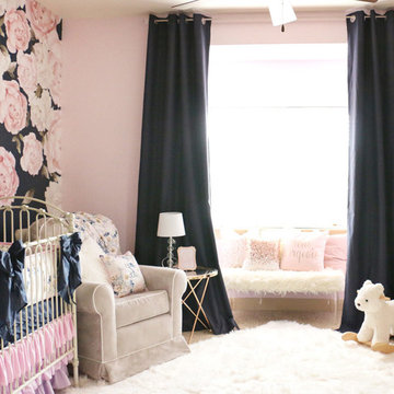 Ale's Navy Floral Nursery with Floor to Ceiling Curtains