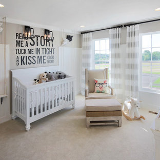 Nursery - country gender-neutral carpeted and beige floor nursery idea in DC Metro with multicolored walls