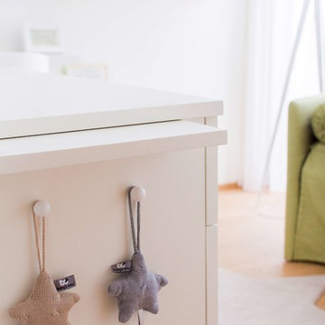 Changing table, hooks and pullout table top detail. Gender Neutral Nursery