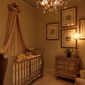 Elegant Baby's Nursery with Mirrored Furniture and Sleigh Bed Crib