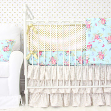 Emma's Blue & Gold Floral Crib Bedding