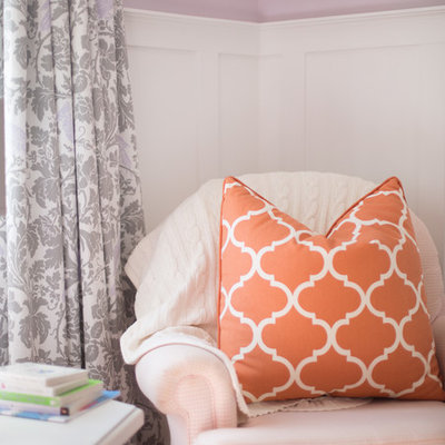 Nursery - mid-sized transitional girl carpeted nursery idea in Calgary with purple walls
