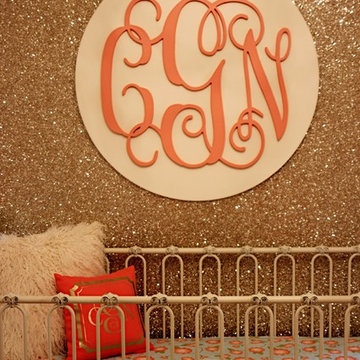 Glitter wallpaper and crib closeup