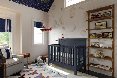 Foto de habitación de bebé niño clásica renovada con papel pintado y papel pintado