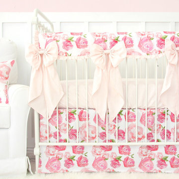 Harlow's Watercolor Rose Bumperless Crib Bedding