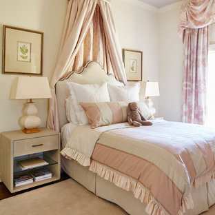 Nursery - transitional girl dark wood floor and brown floor nursery idea in Other with white walls