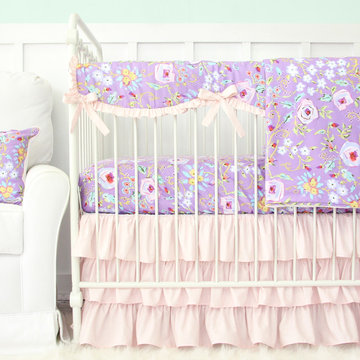 Kinsley's Purple Floral Bumperless Crib Bedding