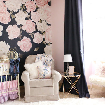 Navy Floral Nursery with Dramatic Peony Accent Wall